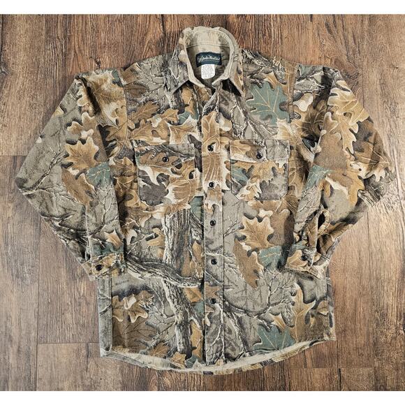 Vintage Gander Mountain Camo Chamois Button Shirt Mens Medium Hunting Grunge - Picture 1 of 6